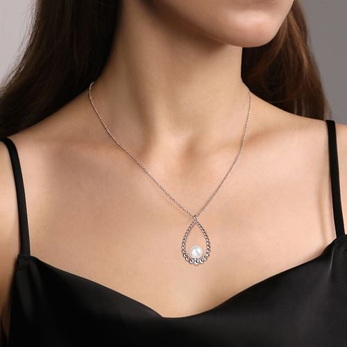Gabriel & Co 925 Sterling Silver Pearl Bujukan Teardrop Necklace