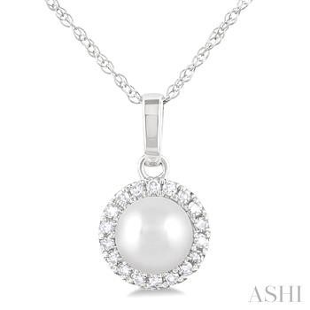 10 Karat White Gold 5 mm Pearl & Halo Single Cut Diamond Pendant 0.07 Ct
Length: 18 Inch