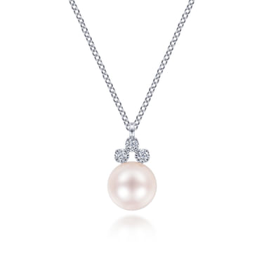 Gabriel & Co14 Karat White Gold Diamond And 8.5mm Cultured Freshwater Pearl Pendant Necklace 0.08Tw
17.5