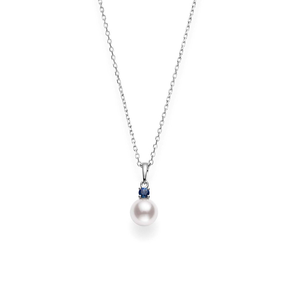Mikimoto 18 Karat White Gold 8.0 mm Akoya Pearl A+ And 0.13 ct Sapphire Pendant
18 Inch