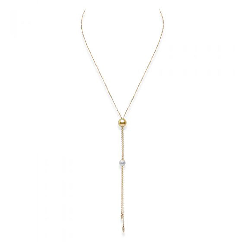 Mikimoto 18 Karat Yellow Gold 10.0  mm Golden South Sea And 8.0 mm Akoya Pearl In Motion Pendant
28 Inch
