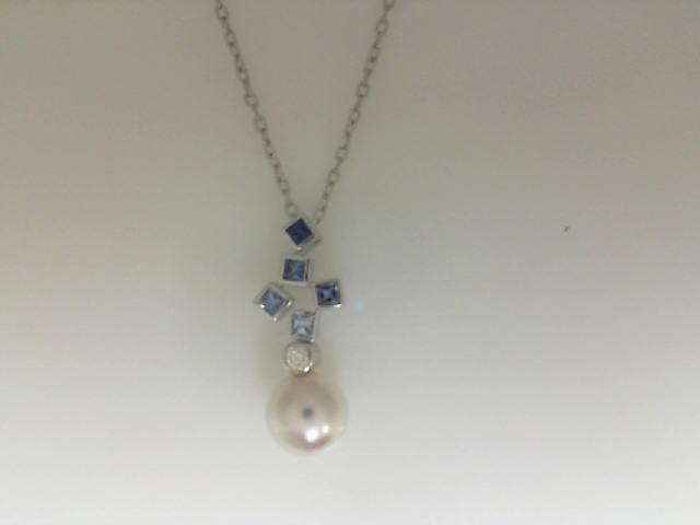Mikimoto 18 Karat White Gold 8 mm Akoya A+, 0.32 ct Sapphire And 0.05 ct Diamond Ocean Pendant
18 Inch