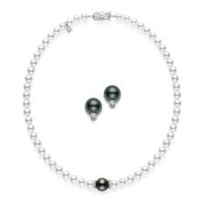 Mikimoto White Gold 18 Karat  Fusion Necklace 6.5 X 7 MM With Black South Sea Pearl  & Studs
18 INCH
