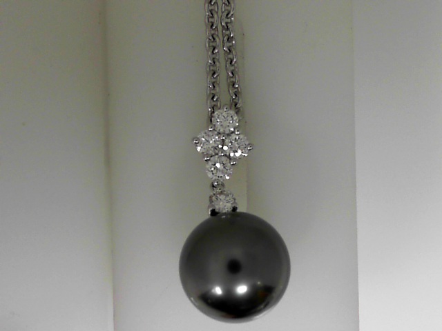 Mikimoto Black South Sea Pearl and Diamond White Gold Necklace 8-8.5mm (PPS802BDW)