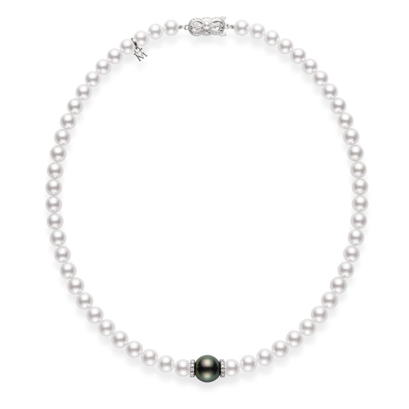Mikimoto Fusion Akoya and Black South Sea Cultured Pearl Strand with Diamond Rondelles 18 inch (MZP10118ZDXW)