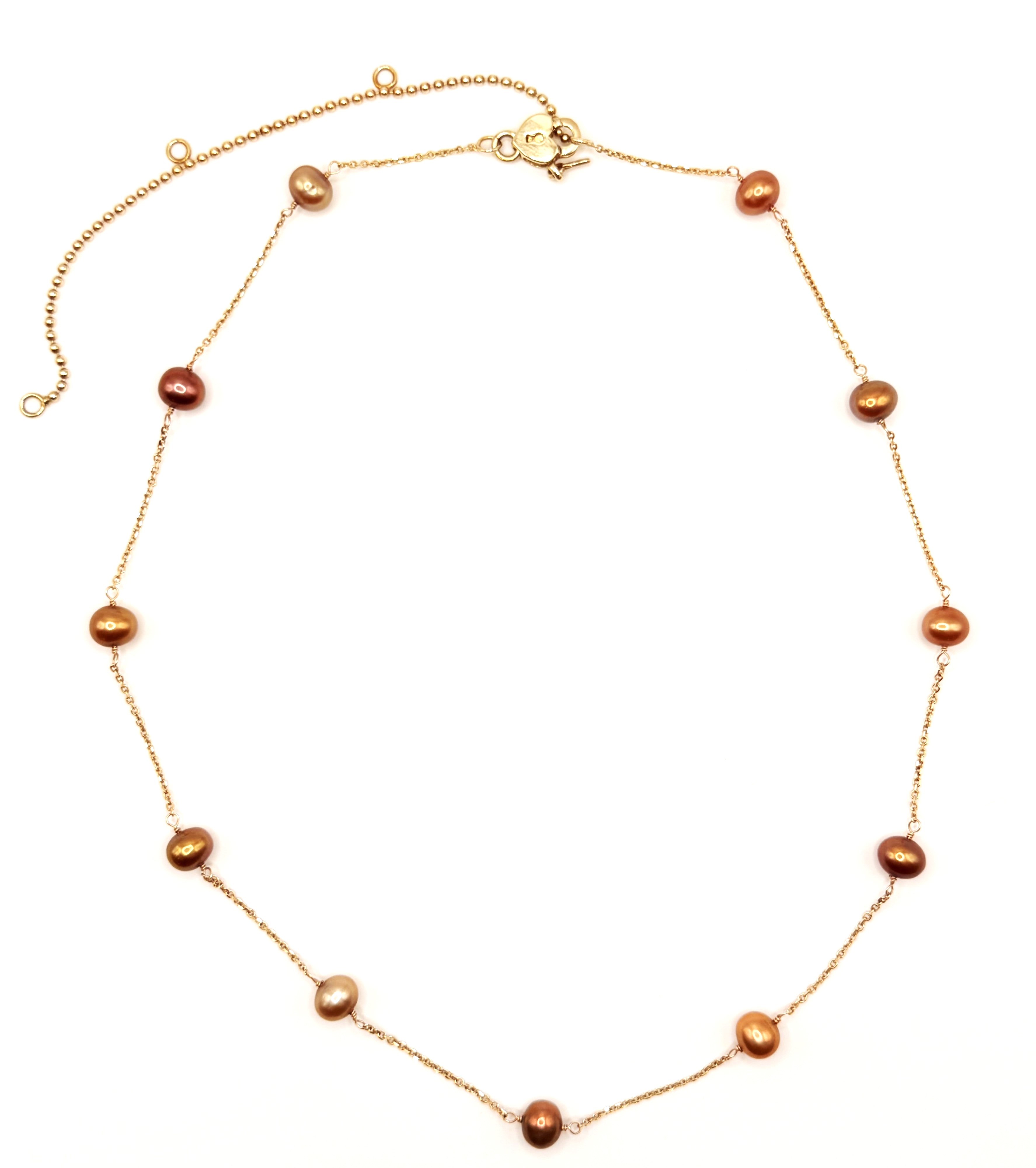 Estate14 Karat Yellow Gold Bronze & Golden Color Pearl Necklace (AS IS)
Length: 20