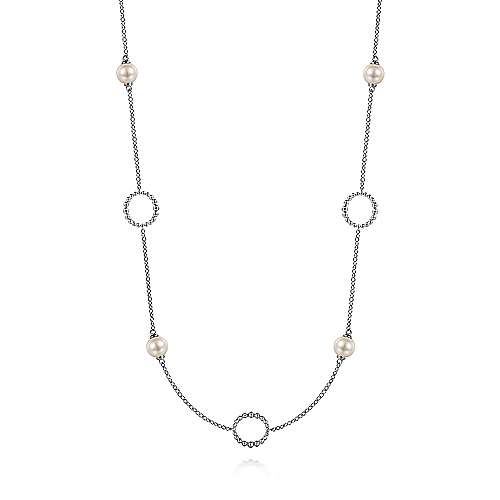 Gabriel & Co:Sterling Silver Pearl and Open Circle Station Necklace 28