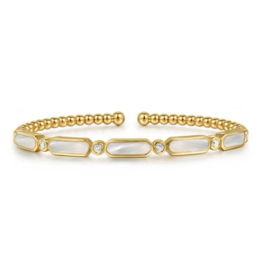 Gabriel & Co14 Karat Yellow Gold Diamond and White Mother of Pearl Bujukan Bangle Size 5.75
Mother of Pearl 2.39ct & Diamond 0.20ct