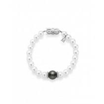 Mikimoto 18 Karat White Gold 10.0 mm A+ Black South Sea Pearl And 7.5 X 7.0  mm Akoya Pearl Bracelet With Diamond Roundels 0.40 Ct
7 Inch