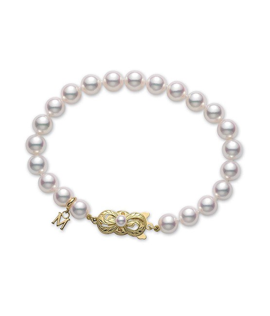Mikimoto 18 Karat Yellow Gold Akoya Pearl Bracelet  6.5 - 7.0 MM A Quality 
7 Inch