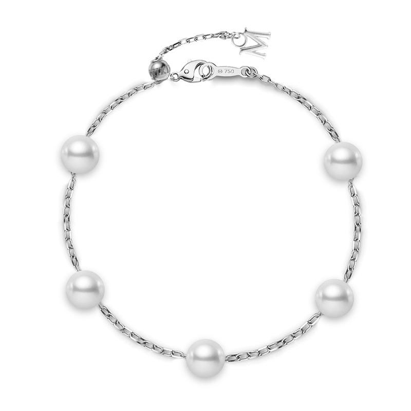 Mikimoto Akoya Cultured Pearl Station Bracelet in White Gold (PD129W)
