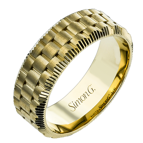 Simon G 14 Karat Yellow Gold 7.5 mm Woven Band With Coin Edge 
size 10.5
