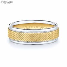 Verragio 14 Karat Yellow And White Gold 7.0 Mm Textured Wedding Band 
size 10