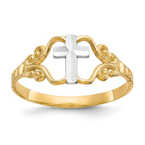 10 Karat Yellow Gold And Rhodium Plated Cross Ring
Ring Size: 7