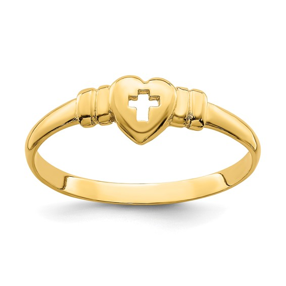 10 Karat Yellow Gold Hear with cut-out Cross Ring
Ring Size : 6