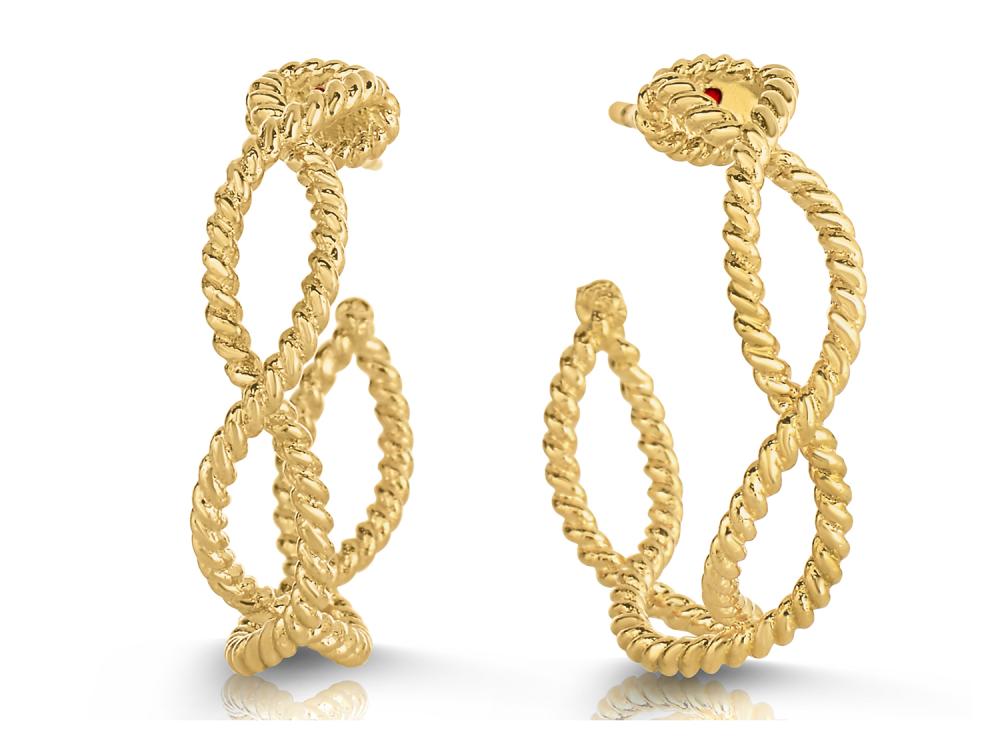 ROBERTO COIN 18K YELLOW GOLD MEDIUM BAROCCO BRAID HOOP EARRINGS