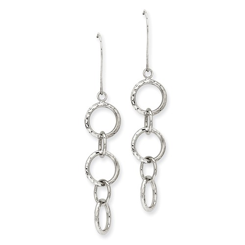 14 Karat White Gold Diamond Cut Interlocking Circle Dangle Earrings