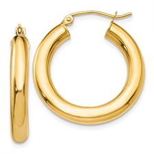 14 Karat Yellow Gold  4Mm Tube Hoop Earrings