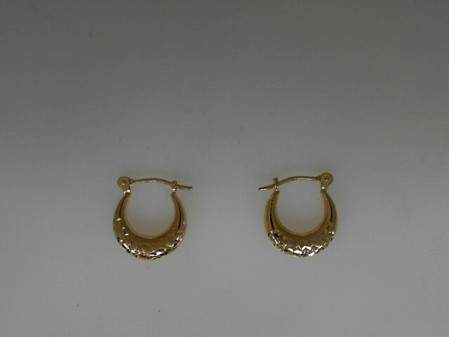 Estate 14 Karat Yellow Gold  Diamond Cut Small Hoop Earrings