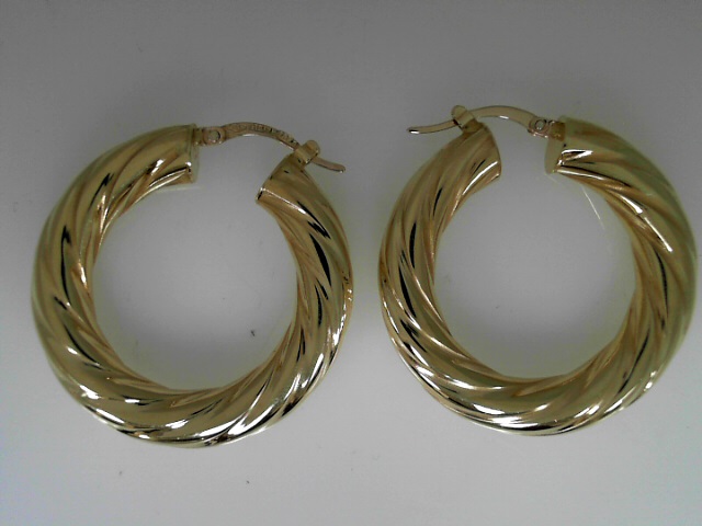 Estate 14 Karat Yellow Gold Medium 5.5mm  Hoop Earrings  (AS IS)