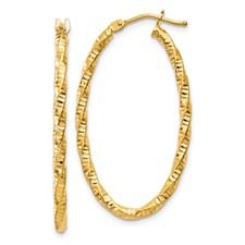 14 Karat Yellow Gold Diamond Cut Oval Hoops