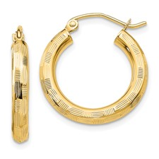 14 Karat Yellow Gold Small 3.0 mm Diamond Cut Hoops