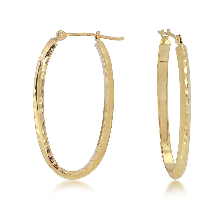 14 Karat Yellow Gold Oval Diamond Cut Hoop Earrings