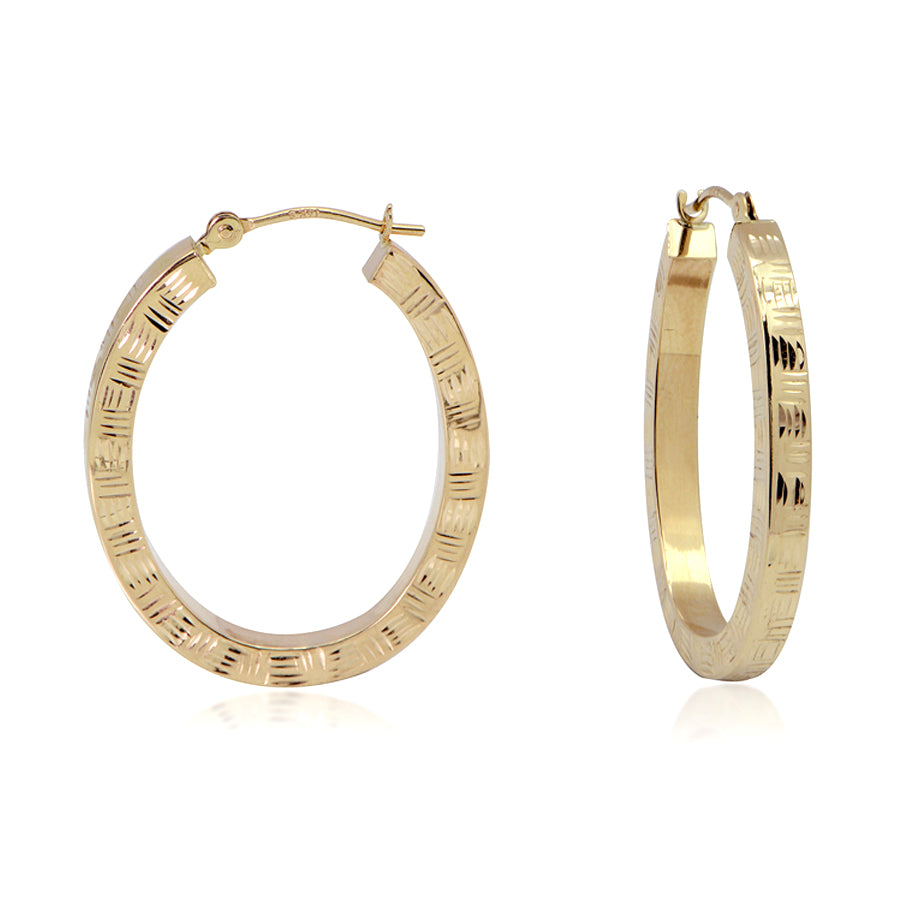 14K Yellow Gold Diamond Cut Square Tube Oval Hoop Earrings
27x23mm