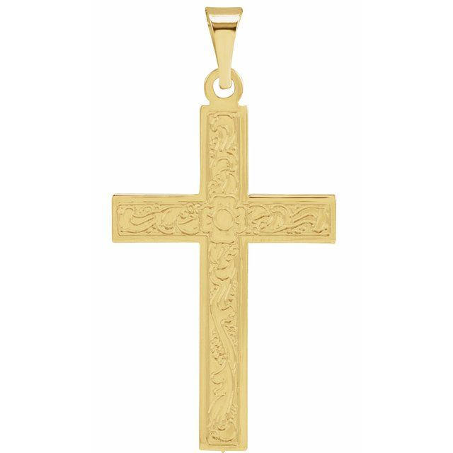 14 Karat Yellow Gold Floral Cross