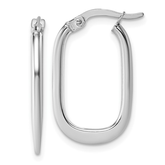 14 Karat White Gold Polished Oval Tapered Tube Hoop Earrings