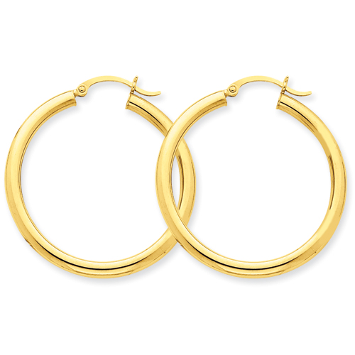 ESTATE  14 Karat Yellow Large Polished Hoop Earrings  AS IS
Diameter: 3x34 mm