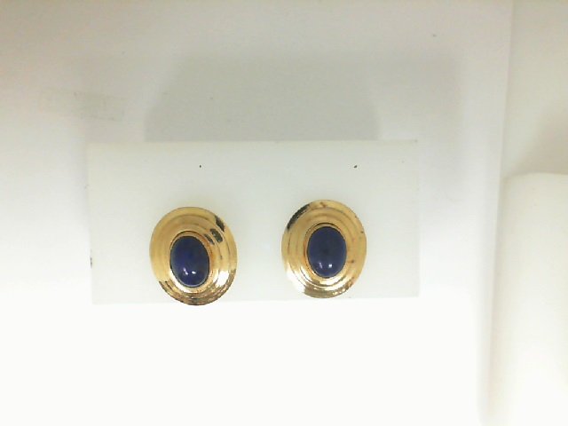 ESTATE  Yellow Gold 14 Karat oval Lapis  Earrings