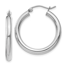 14 Karat White Gold Lightweight Hoop 3.0 mm Earrings