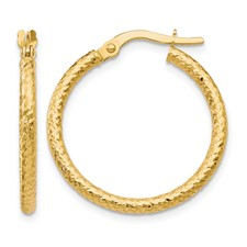 14 Karat Yellow Gold 2.0 Mm Diamond Cut Hoops