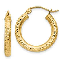 14 Karat Yellow Gold 3.0 mm Diamond Cut Hoop Earrings