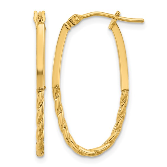 14 Karat Yellow Gold Rope Design Oval Hoops