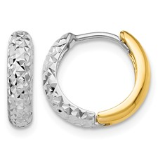 14 Karat Diamond Cut White And High Polish Yellow Gold Reversable Huggies