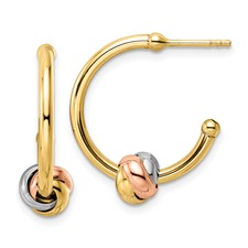 14 Karat Tri Gold Love Knot Hoops