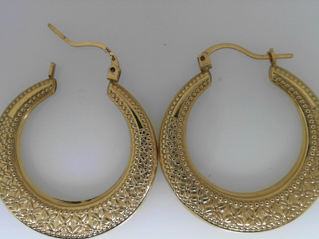 Estate  Yellow Gold 14 Karat Hoops With Pattern  Earrings