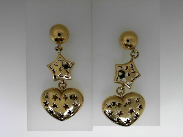 Estate  Yellow Gold 14 Karat Heart & Star Dangle   Earrings