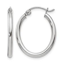 14 Karat White Gold 2 mm Oval Hoops