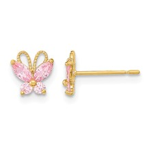 14 karat yellow gold pink CZ butterfly studs
