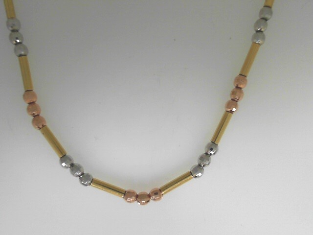 Estate14 Karat Tri-Color Gold Beaded Chain 
Length: 22