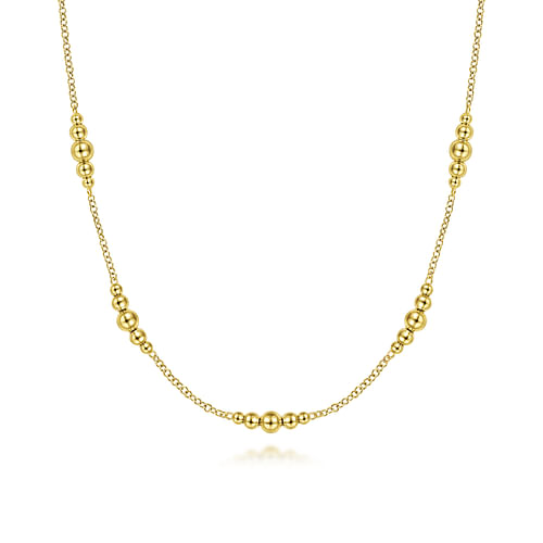 14 Karat Yellow Gold Graduated Bujukan Beads Station Necklace 17.5