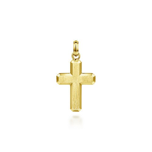 Gabriel & Co 14 Karat Yellow Gold Brushed Finsih Cross Pendant