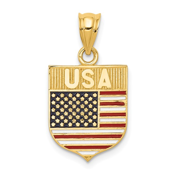 Estate14 Karat Yellow Gold USA Flag Shield Pendant