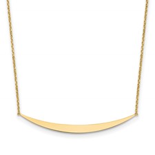 14K Polished Curved Bar Necklace With 2 Inch Extender