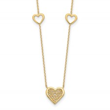 14 Karat Yellow Gold Filigree Heart Station Necklace 18 Inch