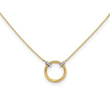 14 Karat Yellow Gold With Rhodium Circle Pendant 17 Inch