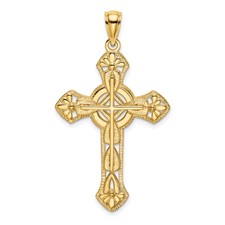 14 Karat Yellow Gold Cut Out Floral Cross